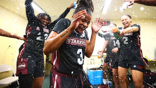 Lauren Park-Lane celebrating win over Colorado State